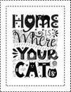 Poster with a frame. Hand lettering. Words Home is where your cat is. Design poster for cat lovers. Each word is drawn Royalty Free Stock Photo