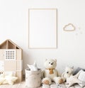 Poster frame mock up in child bedroom, Scandinavian unisex nursery design Royalty Free Stock Photo