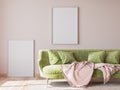 Poster frame mock up, interior design for living area with stylish home accessories Royalty Free Stock Photo
