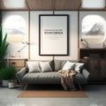 Poster frame mockup in modern nomadic home interior back Ai generative