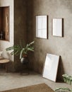 Poster frame mockup in modern nomadic home interior background