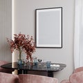 Poster frame mockup in modern pink interior background, 3d rendering Royalty Free Stock Photo