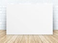 Poster frame at tiles ceramic wall and wooden floor Royalty Free Stock Photo