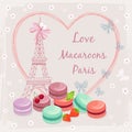 Poster with french macaroon cakes and the Eiffel