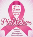 Pink Ribbon Commemorating Fight against Breast Cancer in Pinktober, Vector Illustration Royalty Free Stock Photo