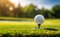 Poster with a golf ball on tee and golf club on the grass field. AI Generative Royalty Free Stock Photo