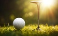 Poster with a golf ball, tee and golf club on the grass field. AI Generative Royalty Free Stock Photo