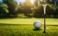 Poster with a golf ball on tee and golf club on the grass field. AI Generative Royalty Free Stock Photo