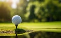 Poster with a golf ball on tee and golf club on the grass field. AI Generative Royalty Free Stock Photo