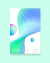 Poster with green and blue gradient shapes and some geometrical primitives. Vector templates for placards, presentations