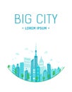 Poster of green city. Round Panorama of city buildings. ecological green Urban landscape .