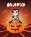 poster of halloween with boy disguised of skeleton