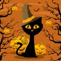 Poster. Halloween. Cat and Pumpkin