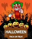 Poster of Halloween with clown holding a knif. Vector illustration Royalty Free Stock Photo