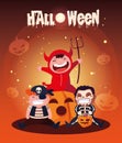 poster of halloween with cute kids disguised