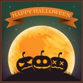Poster Halloween Day , silhouette pumpkin lantern on grass under