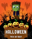 Poster of Halloween with Frankenstein. Vector illustration.