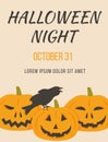 Poster of Halloween party with scary pumpkins and sitting rowen vector illustration. Placard or invitation of All saints Royalty Free Stock Photo