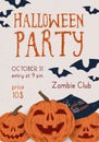 Poster of Halloween party with scary pumpkins in witch hat vector illustration. Hand drawn placard or invitation of All Royalty Free Stock Photo