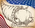 Traditional Hand Drawn Cornucopia for Ameircan Thanksgiving Day Celebration, Vector Illustration Royalty Free Stock Photo