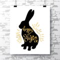 Poster with a handwritten phrase-happy easter on the black