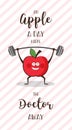 Poster of happy apple exercise ad heavy lifting. Healthy lifestyle motivation poster Royalty Free Stock Photo