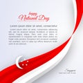 Poster Happy National Day Singapore Curved ribbon red white lines on a light background Patriotic celebration background