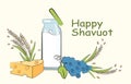 Poster with happy Shavuot lettering on pastel green background Royalty Free Stock Photo