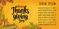 Poster with Happy Thanksgiving day calligraphy lettering. Vector engraving