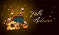 Poster hello autumn. Cute funny animal. Autumn mood