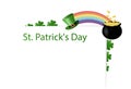 Poster for the holiday of St. Patrick`s Day on March 17 with a place for text. Leprechaun hat, rainbow, pot of gold coins with cl