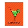 Poster with the image of Margarita with lime on orange background Royalty Free Stock Photo