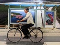 Poster of Indonesian President Mr Jokowi riding a bicycle at I Gusti Ngurah Rai Airport in Bali 28 November 2022