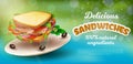 Poster Inscription Delicious Sandwiches Realistic Royalty Free Stock Photo