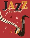 Poster for International Jazz Day, Jazz Festival. Saxophone with piano keys and notes. Retro poster, banner Royalty Free Stock Photo