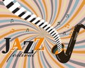 Poster for International Jazz Day, Jazz Festival. Saxophone with piano keys and notes. Retro poster, banner Royalty Free Stock Photo