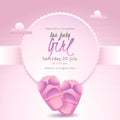 Poster or invitation card design with baby shoes and event details on glossy pink background. Royalty Free Stock Photo