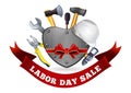 Poster with iron hear and tools for Labor Day