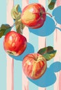 Poster with juicy ripe apples on a striped blue background