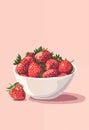 Poster with juicy strawberry in a bowl and pale pink background