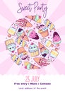 A4 poster with kawaii cartoon doodle ice cream for sweet party event. Pastel colors. Vector illustration of cute food for Royalty Free Stock Photo