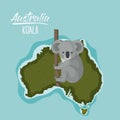 Poster koala in australia map in green surrounded by the ocean