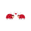 Poster with ladybugs hearts vector style of flat doodles. Love, a couple. Print for textile clothing. A cute children Royalty Free Stock Photo