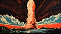 A poster with a large mushroom cloud in the sky, AI