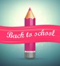 Poster with lettering Back to school. Realistic pencil, pink ribbon