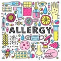 Poster with lettering and doodle colored allergy icons.