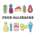 Poster with lettering and doodle colored food allergens.