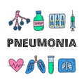 Poster with lettering and doodle colored pneumonia icons.