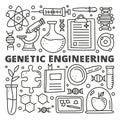 Poster with lettering and doodle genetic engineering icons.