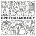 Poster with lettering and doodle ophthalmology icons.